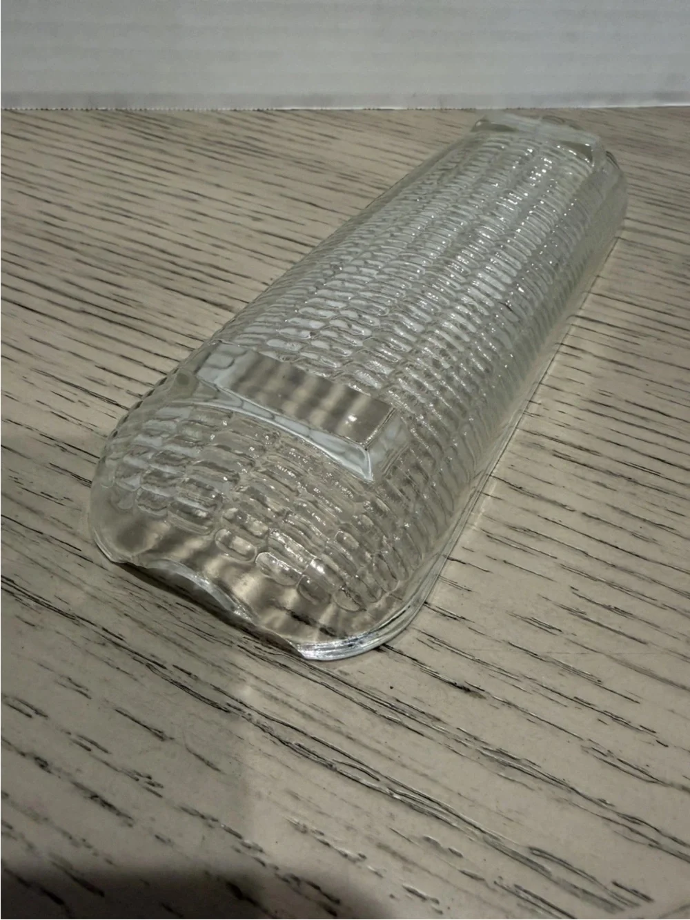 4 Vintage Clear Embossed Glass CORN ON THE COB Butter Dish Holder Footed